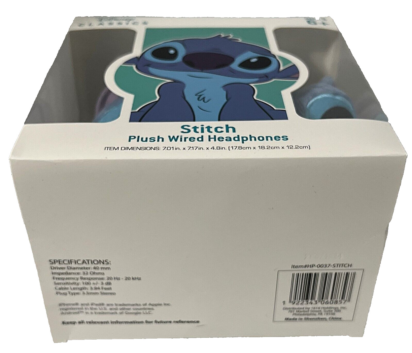 Disney Classics Stitch Plush Wired Headphones for Kids & Adults, 3.5mm Jack 6+