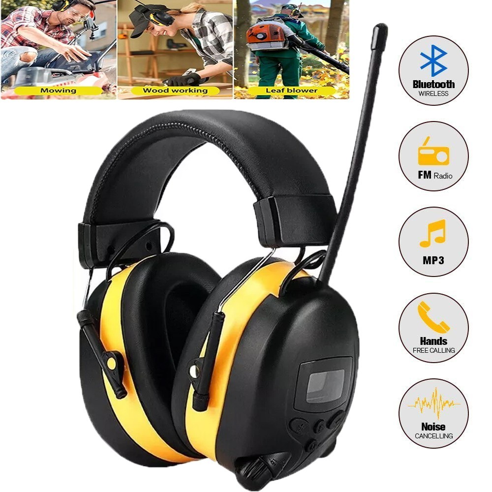 Bluetooth FM Radio Headphones with Digital Display 30Db Hearing Protection Safe