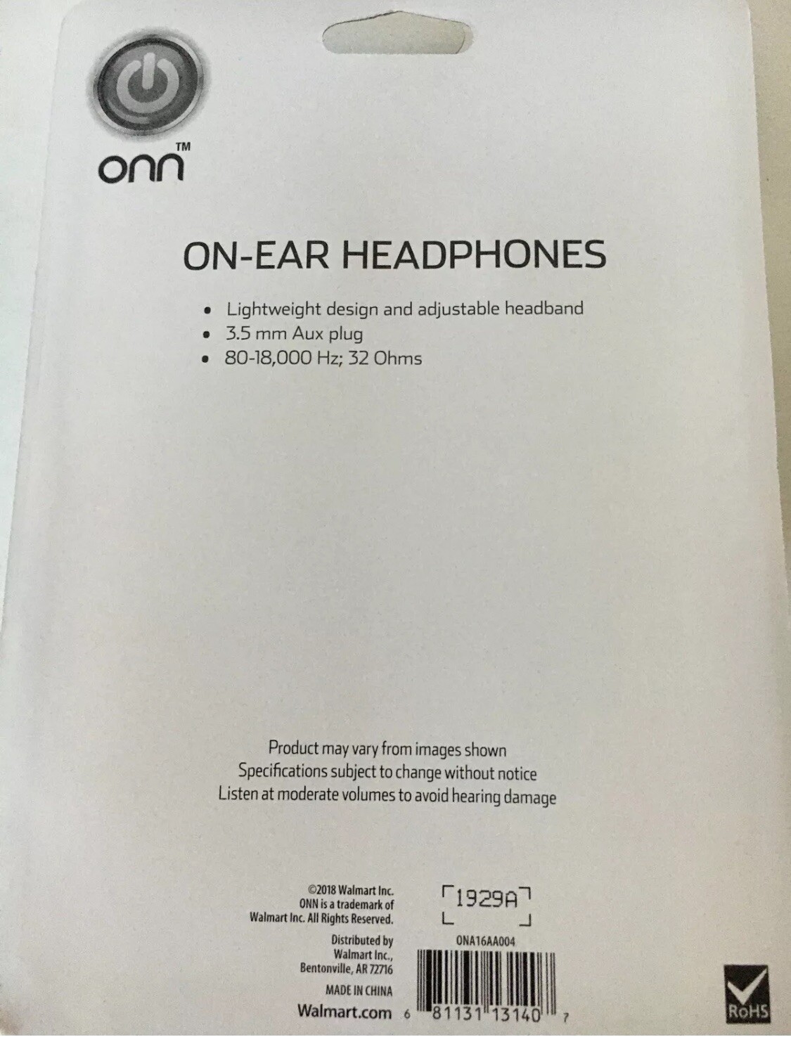 ONN ON EAR 3.5 mm Aux Plug Black Adjustable Headphone New and Sealed 