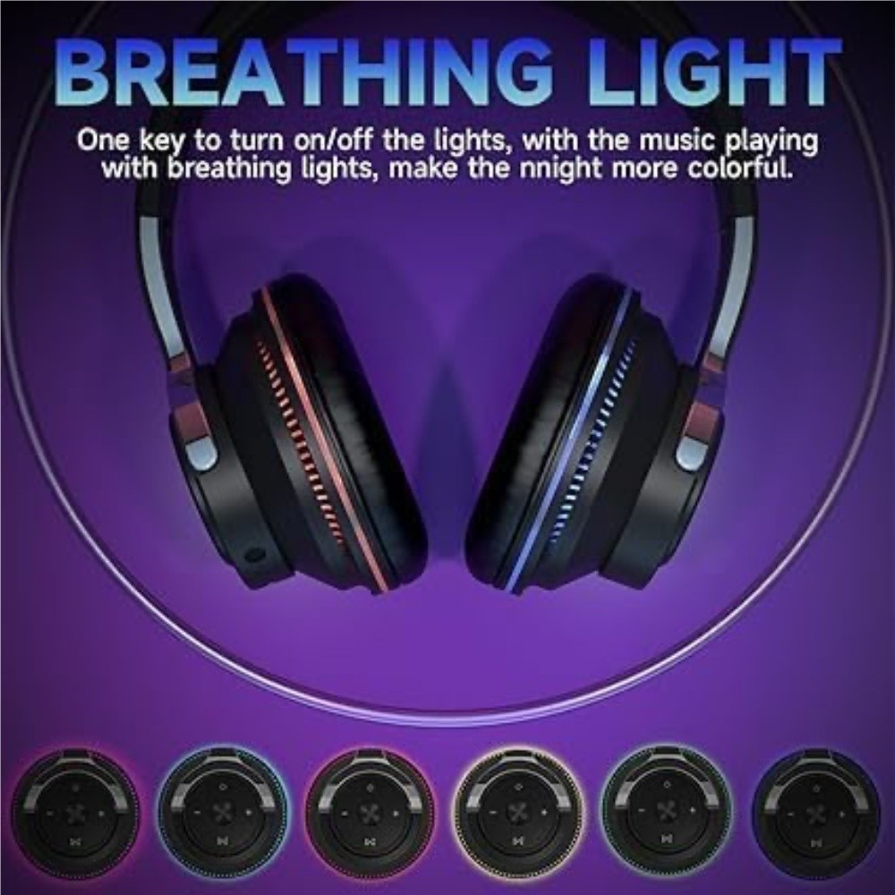 Wireless Bluetooth 5.1 Headphones Over Ear LED Headset Stereo Noise Cancelling