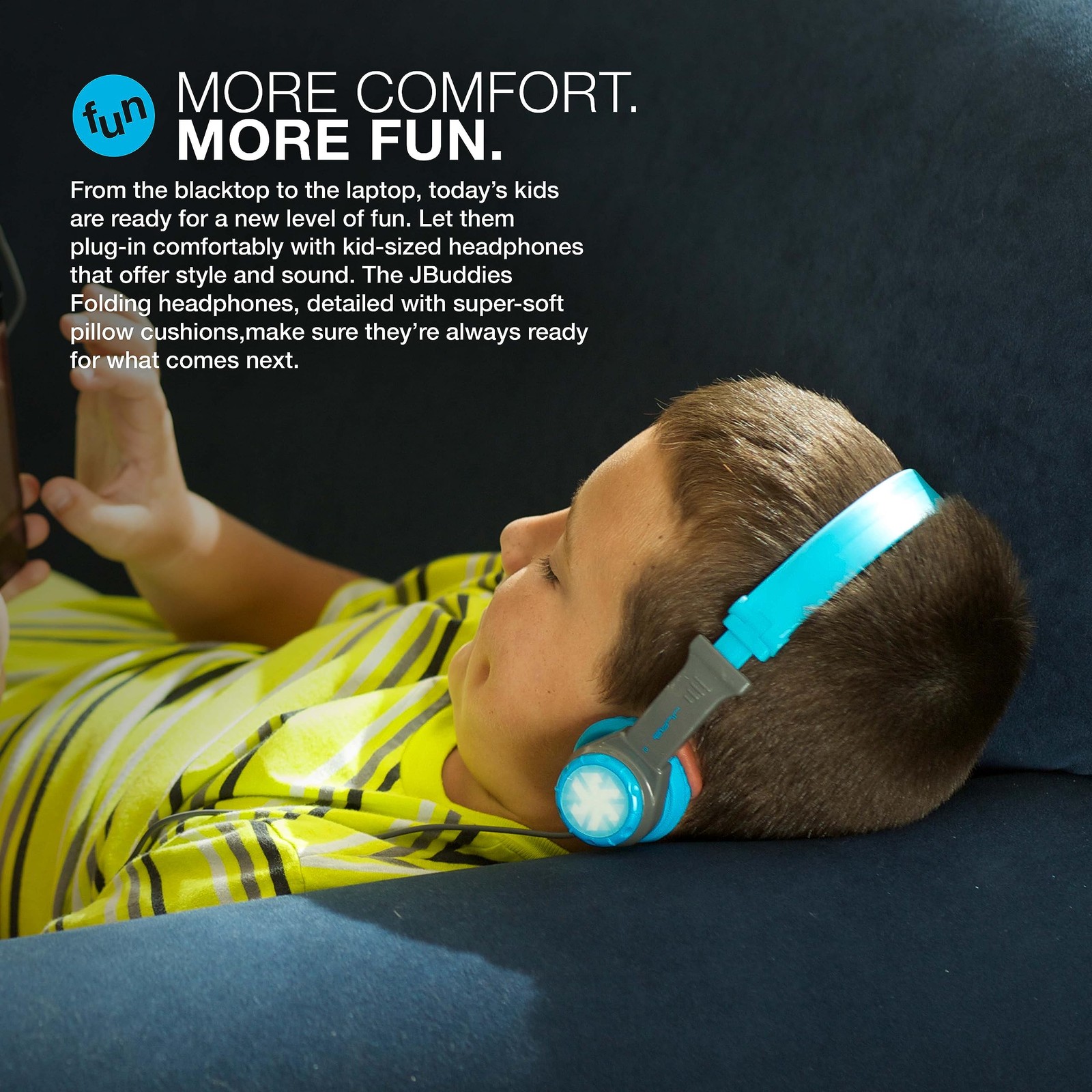 JLab JBuddies Folding Kids Headphones Volume Limiting Noise Isolation Gray/Blue