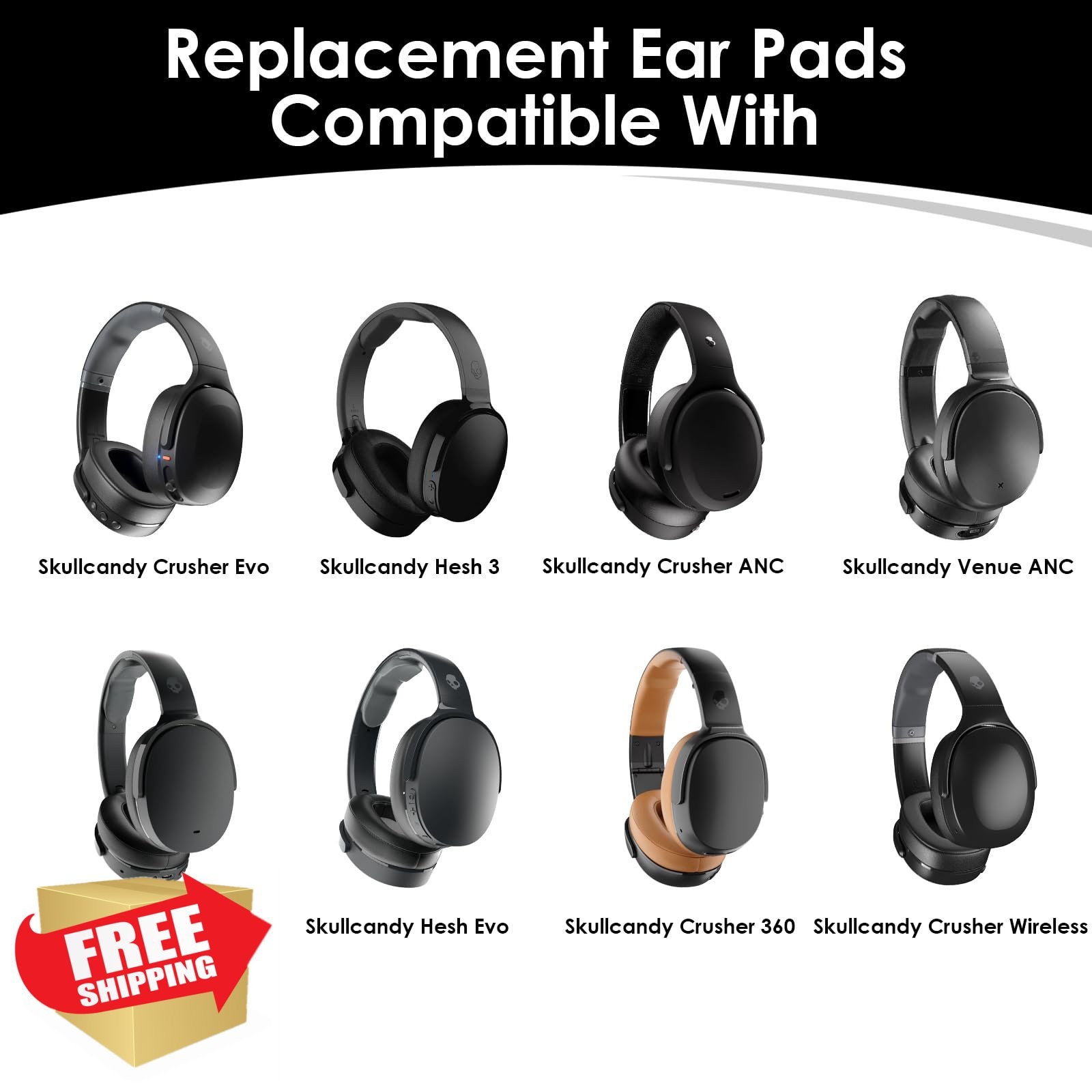 Skullcandy Crusher Hesh 3 Venue ANC Headphone Ear Pads Black Protein Leather