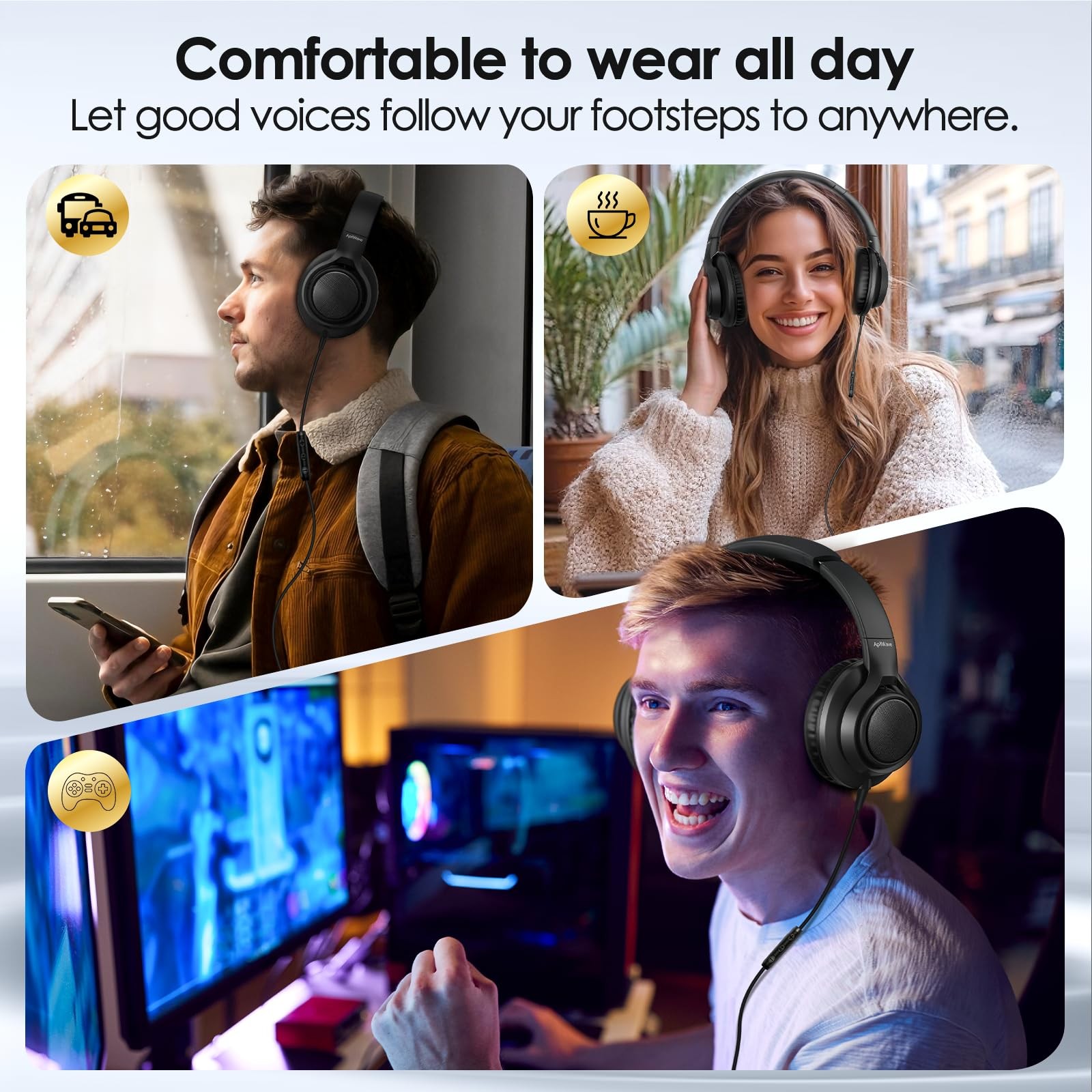 USB C Headphones Wired, Over-Ear Headphones with HD Mic & Memory Foam, Hi-Fi …