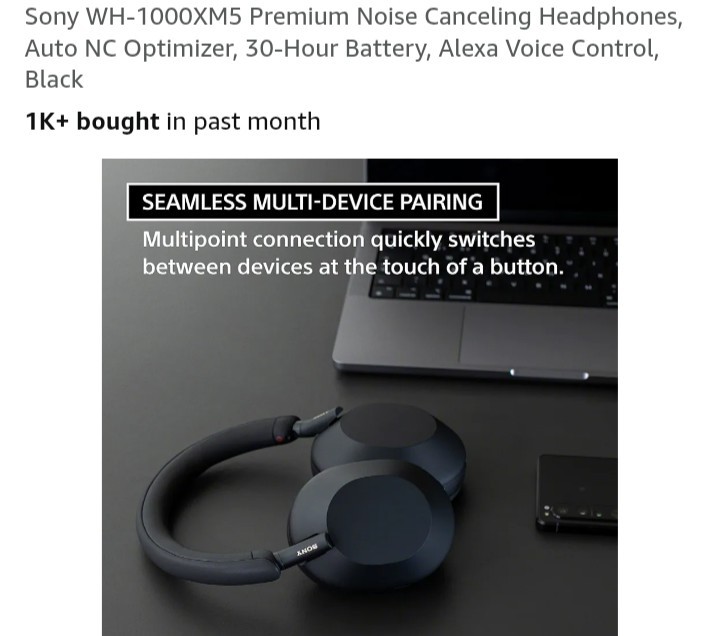So Clean Sony WH1000XM5-SA Wireless Premium Noise Cancelling Headphone Black P1