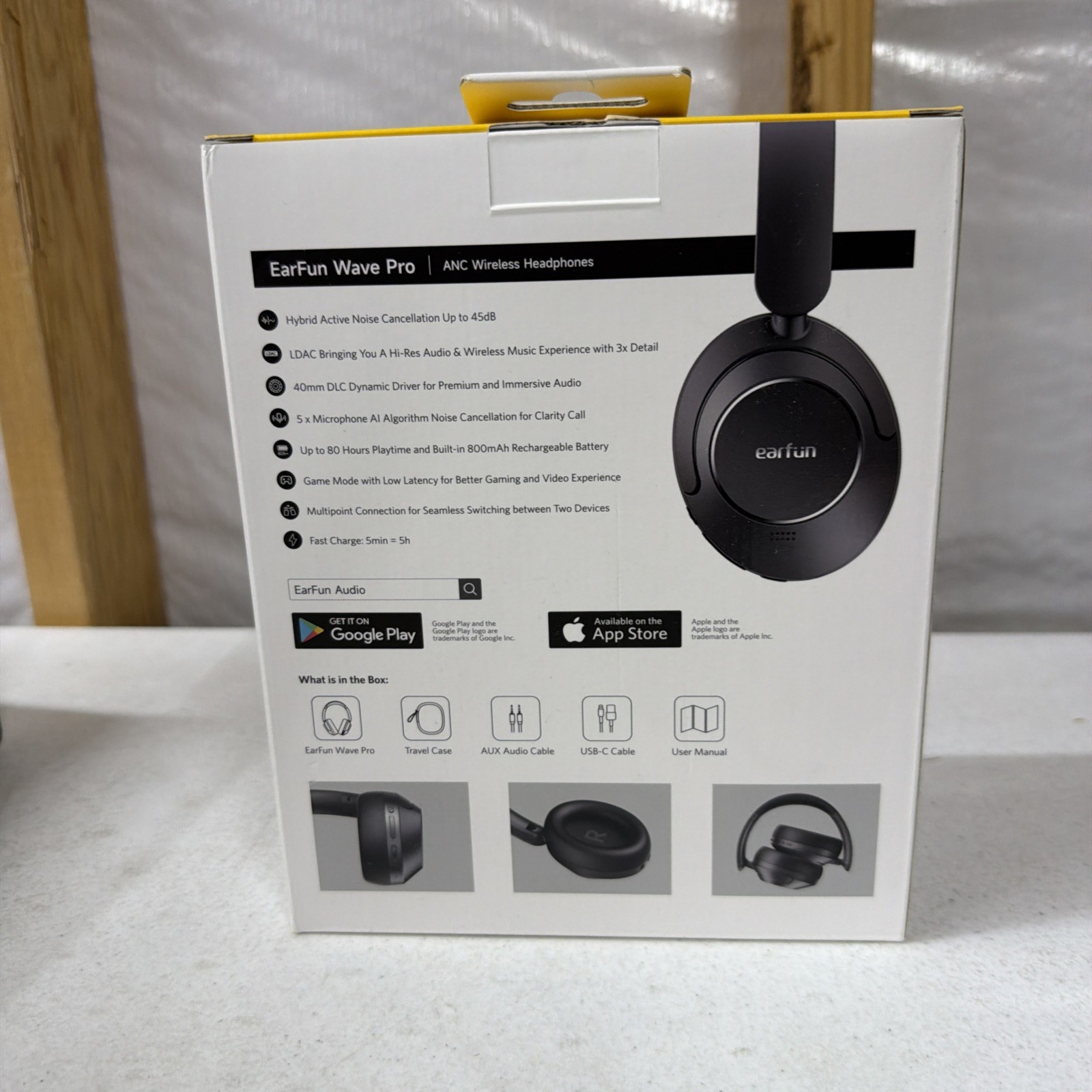 EarFun Wave Pro Active Noise Canceling Headphones Wireless Over Ear Black Hi-Res