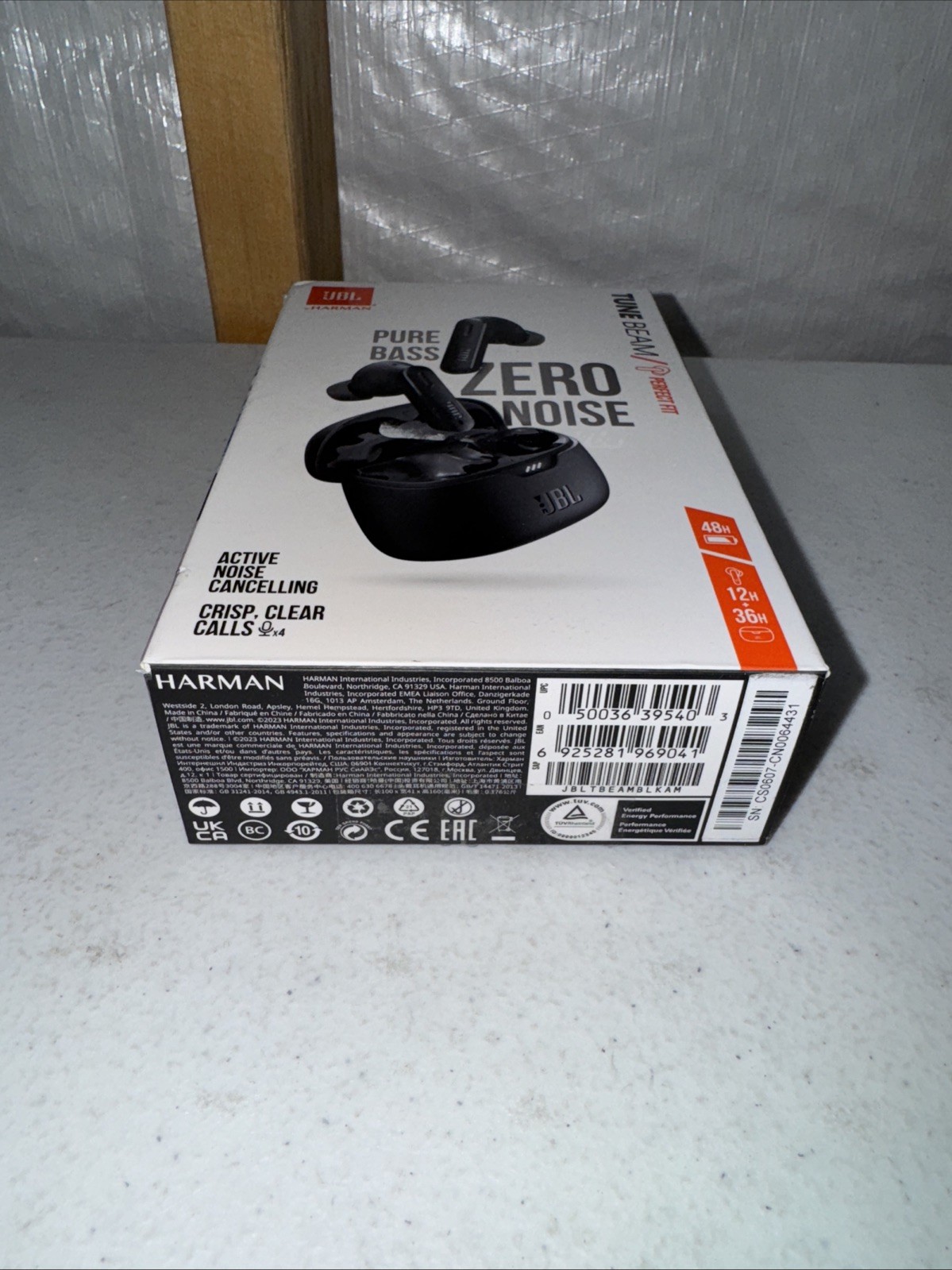 JBL By Harman Tune Beam Perfect Fit Wireless Pure Bass Zero Noise Earbuds, Black