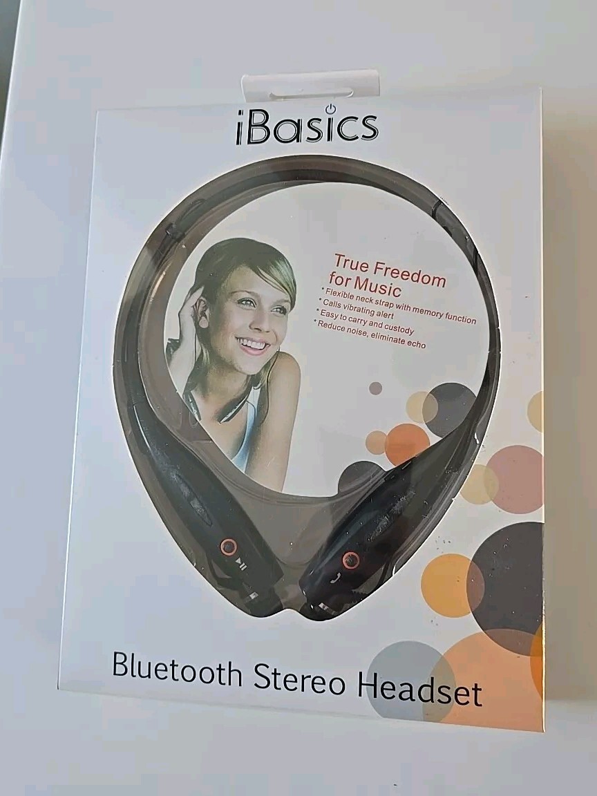 IBasics Bluetooth stereo headset New In Box! Phone Vibrate Alert 10 Hours