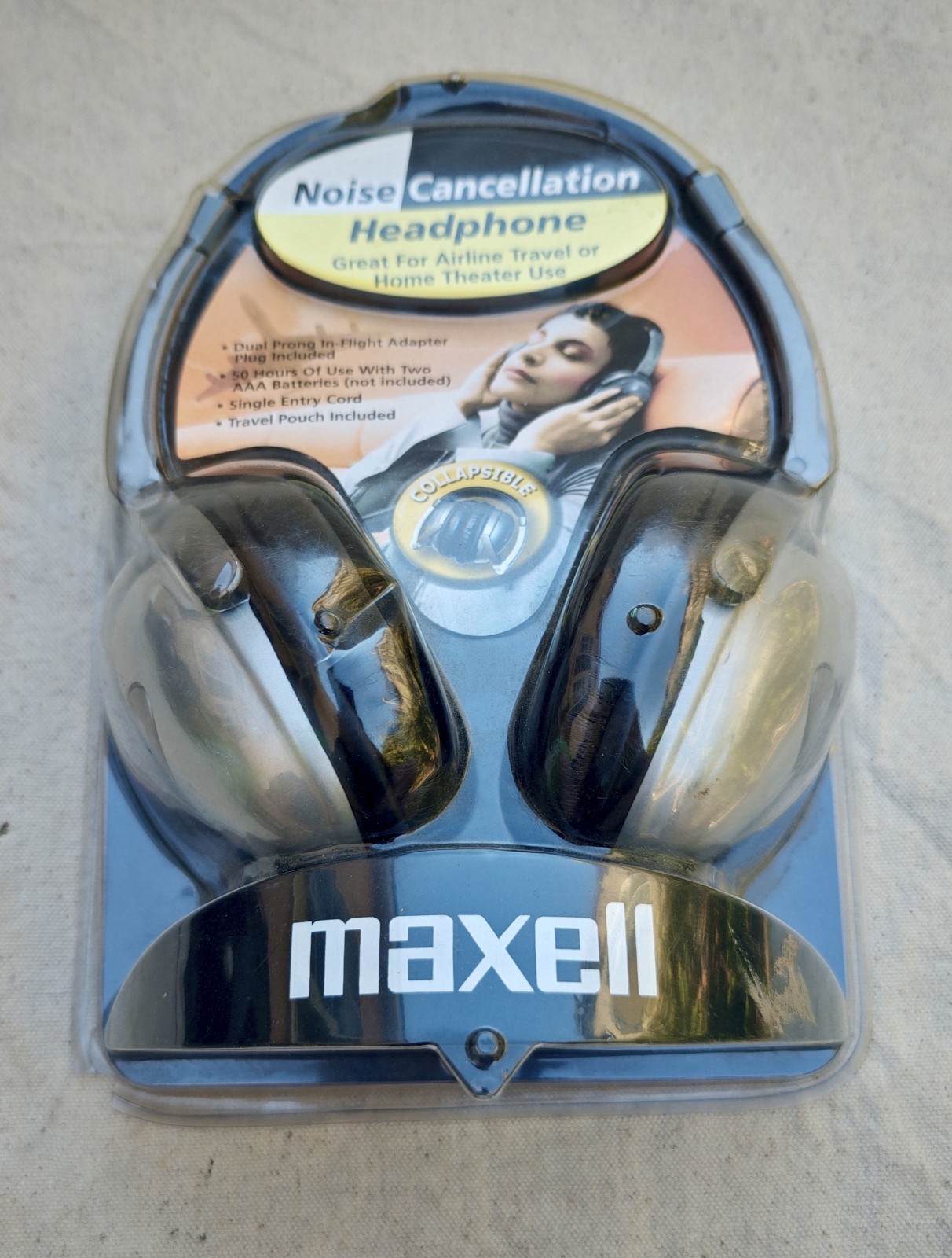 Maxell HP/NC-II Noise Cancellation Headphones, Collapsible, Travel Bag, 3.5mm