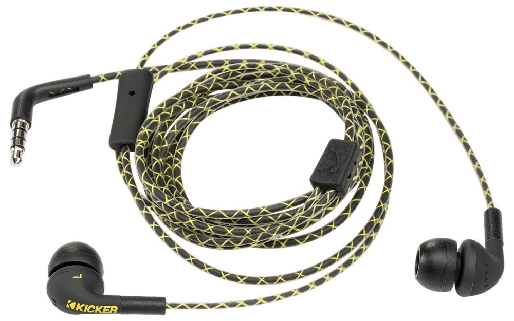 Kicker 46EB74 In Ear Wired Earbuds Black Stereo Audio with Built In Mic