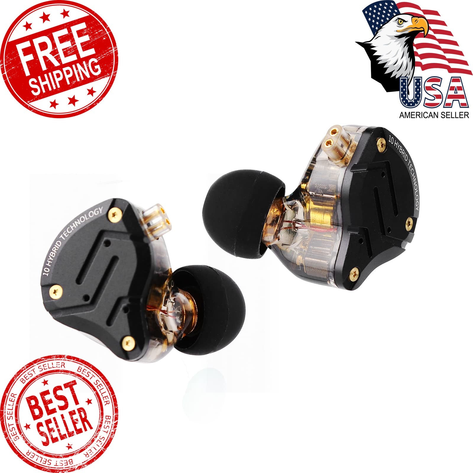 Linsoul KZ ZS10 Pro Dark Black 4BA+1DD IEM Earphones No Mic