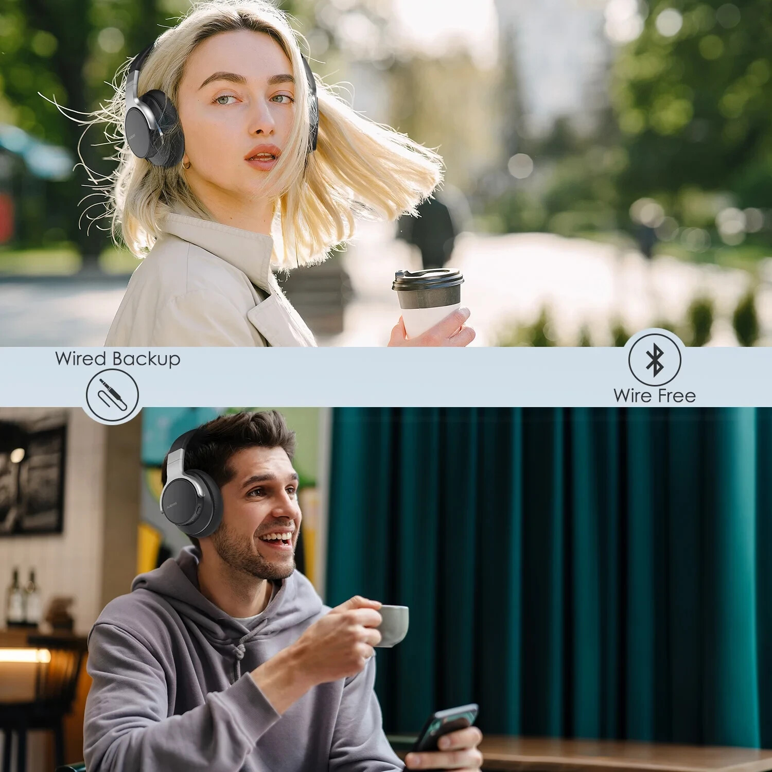 AUSDOM E7 Active Noise Cancelling Headphones, Wireless over Ear Bluetooth 5.0 He