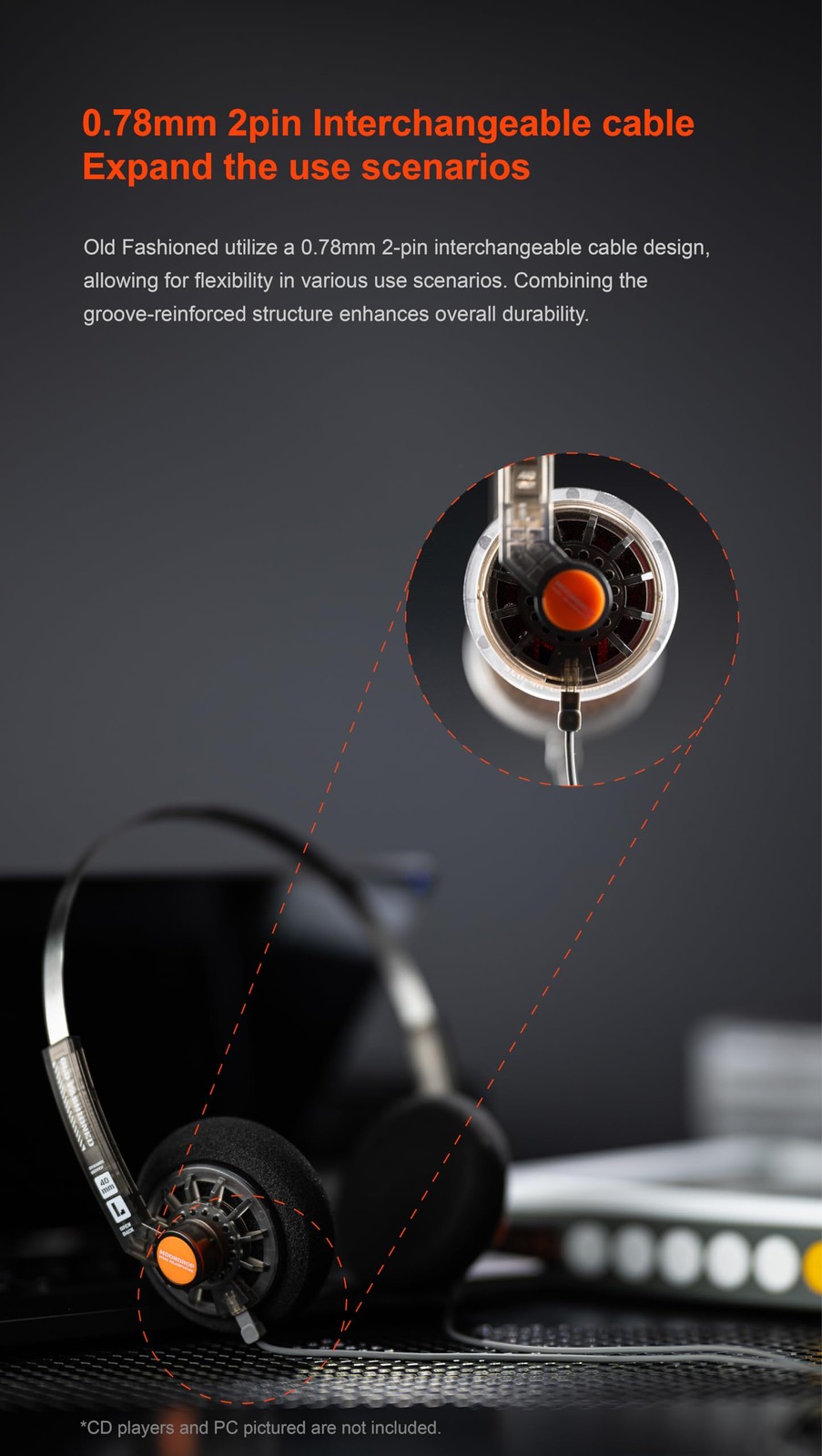 Old Fashioned 40mm On-Ear Headphone with 0.78mm 2pin Open-Back Headphone (3.5…