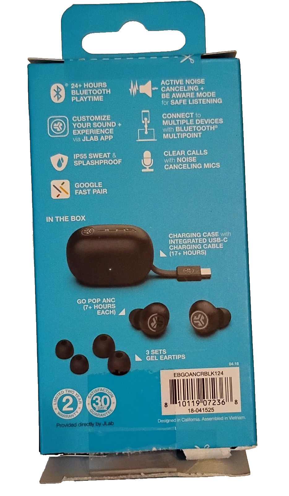 JLab Go Pop ANC True Wireless Earbuds , 24+ Hr Playtime, Bluetooth, Android/iOS