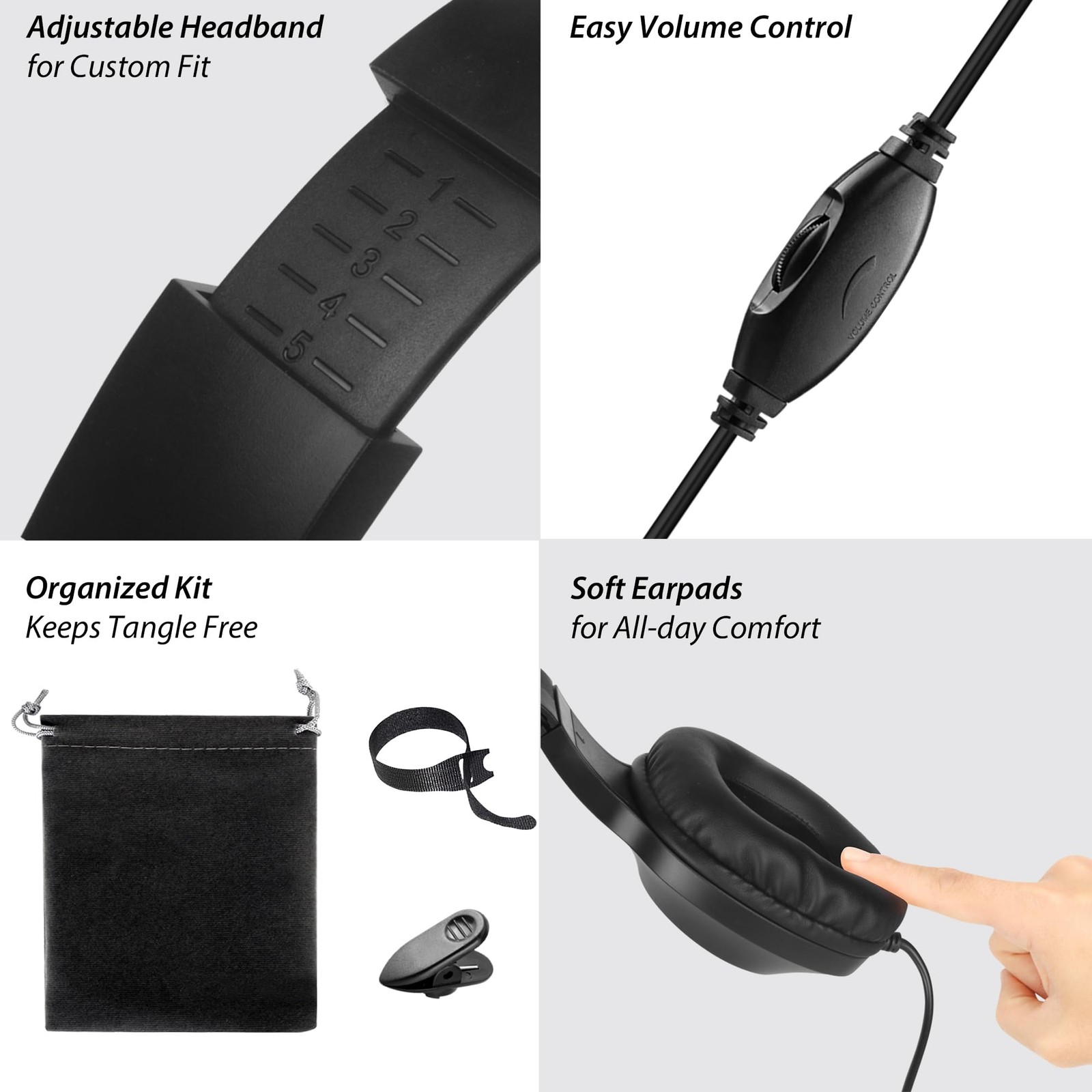 20Ft Extra Long Cord Headphones for TV with 3.5mm AUX, RCA & USB Connection