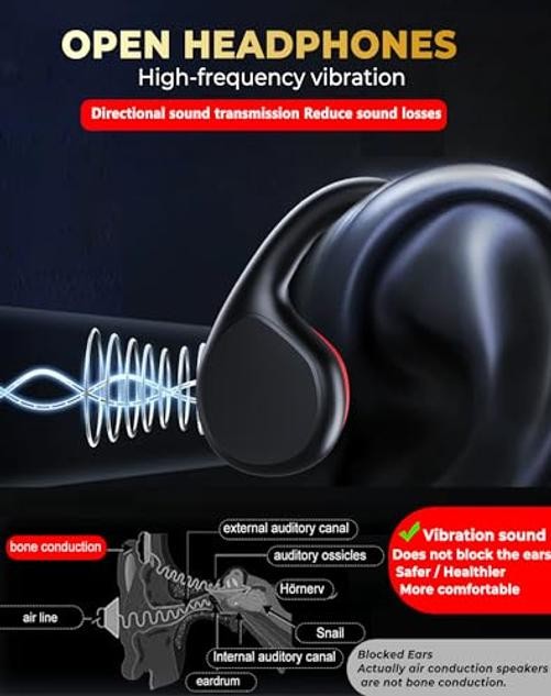 Bone Conduction Headphones Bluetooth 5.3 Swimming Headphones IPX8 Redblack