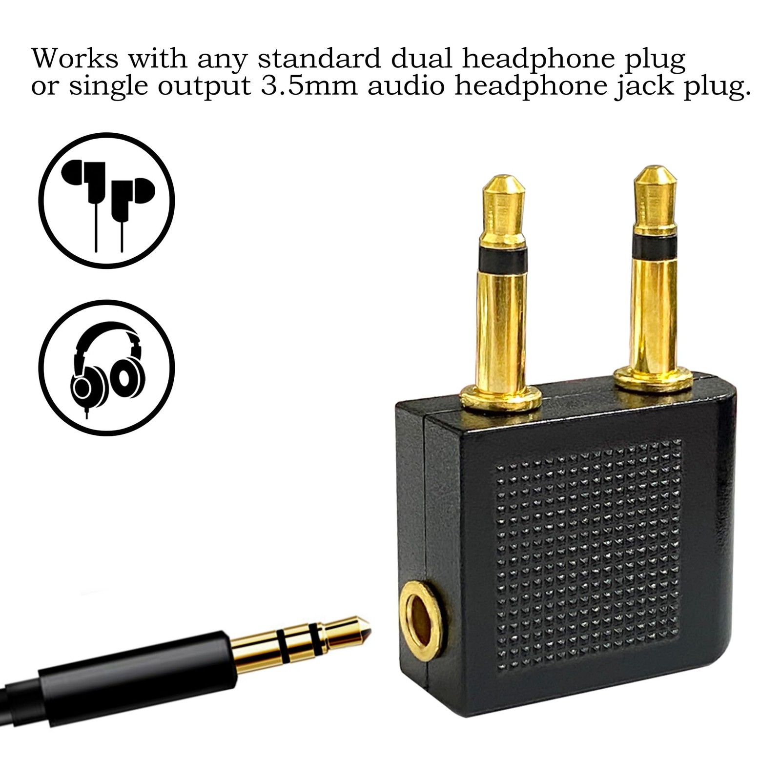 BlingKingdom 3 PCS Airplane Flight Headphone Adapter, Dual 3.5mm Male to 3.5mm F