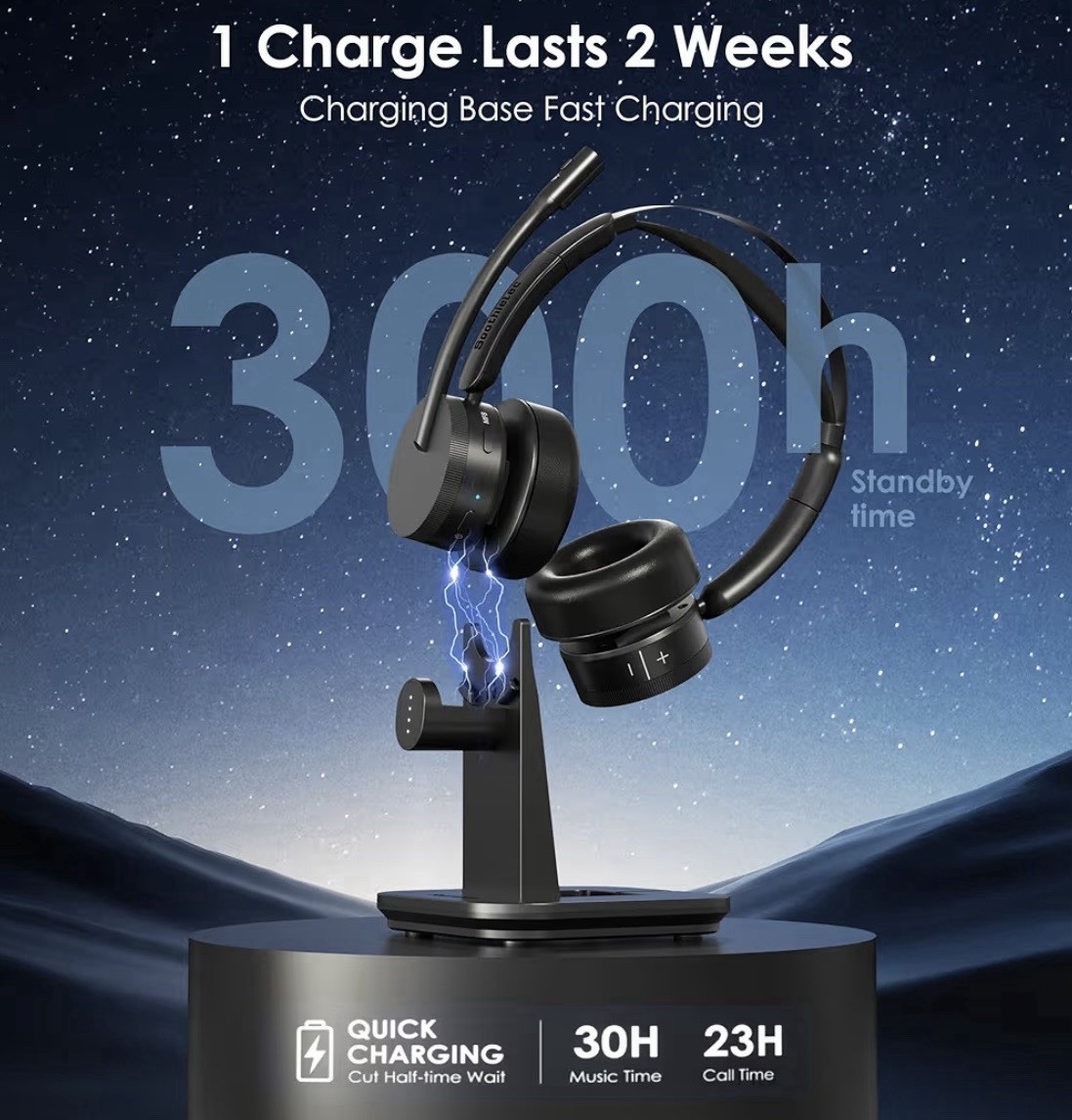 Soothielec KH156M Wireless Headset w Mic Bluetooth USB Dongle Noise Canceling