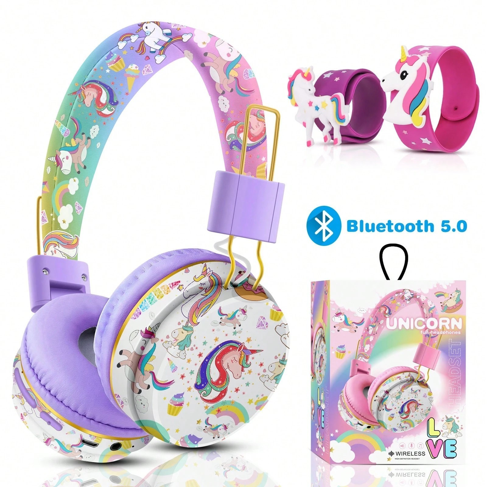 Unicorn Cat Ear Wireless Bluetooth Headphones with Mic for Girls Birthday Gift
