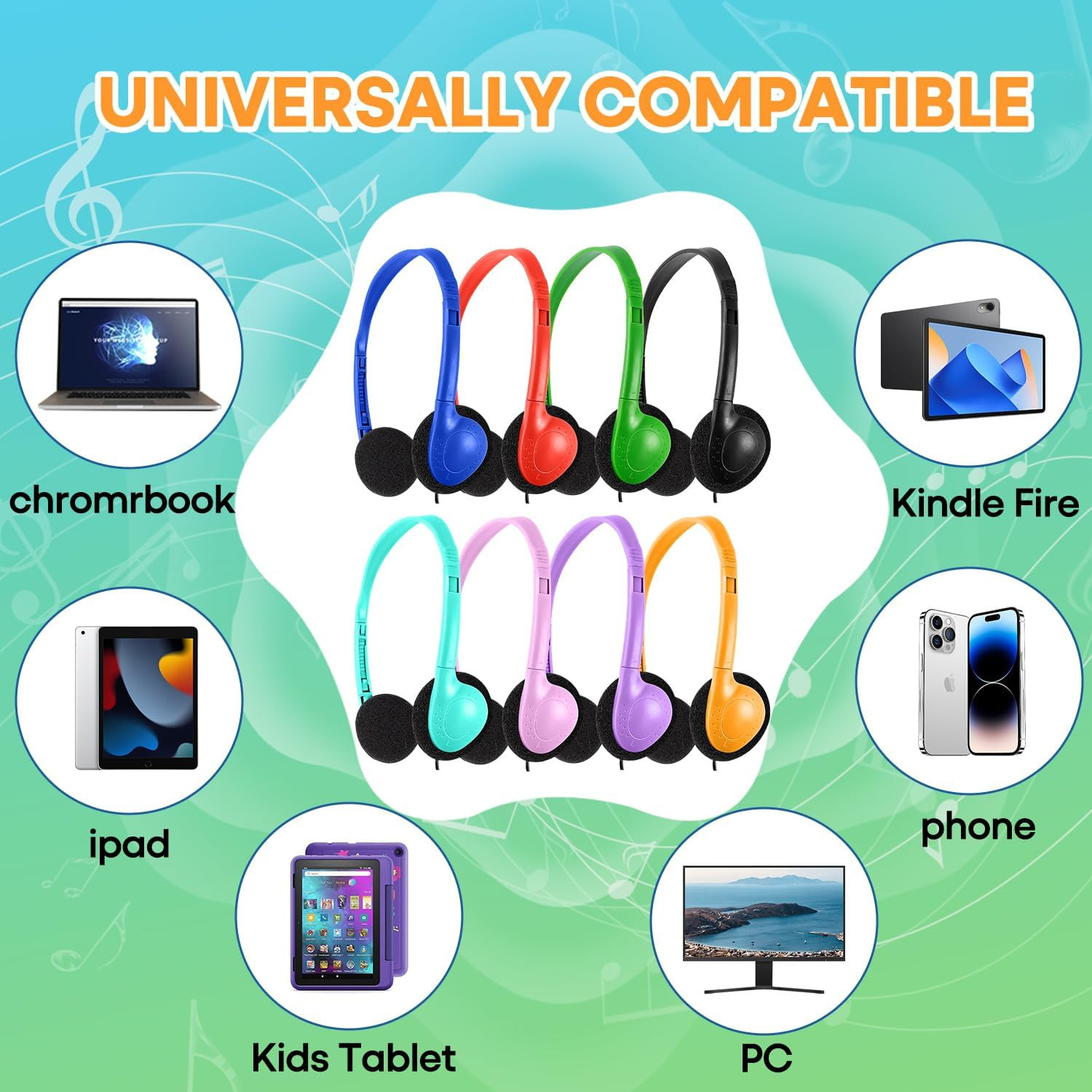 Bulk 100 Pack Headphones for Classroom – Durable Wired Earphones for All Ages