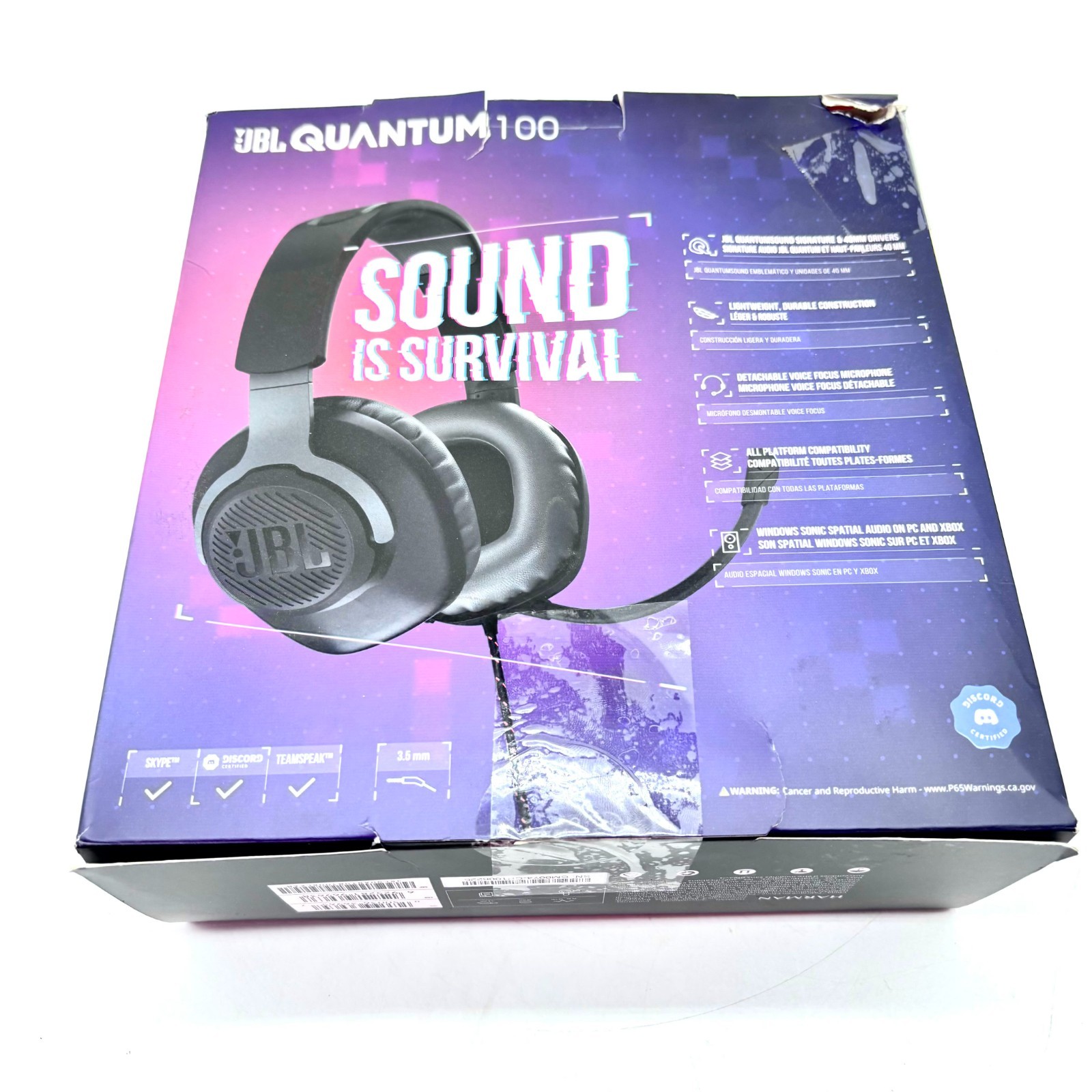 JBL By Harman Quantum 100 Wired Over-Ear Gaming Headphones: JBLQUANTUM100BLKAM