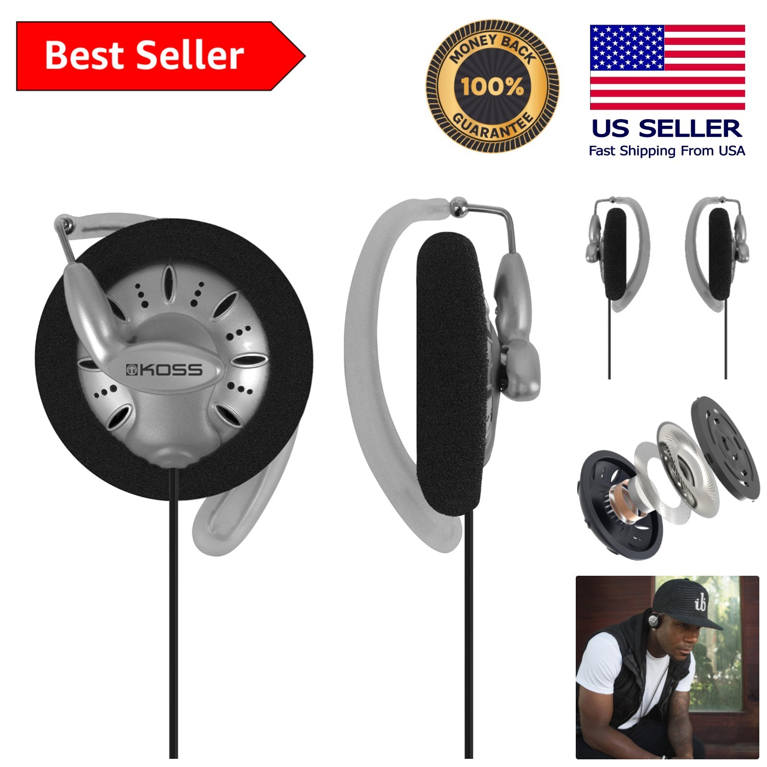 Ultra Lightweight Retro Koss Ksc75 On-Ear Headphones for Sports & Daily Use