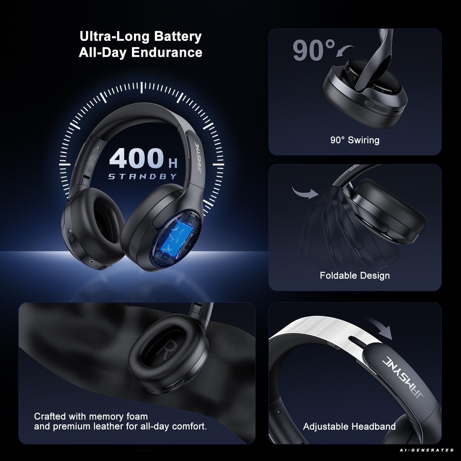 Wireless Noise Cancelling Headphones, 120H Playtime, Bluetooth 6.0, Over Ear, So