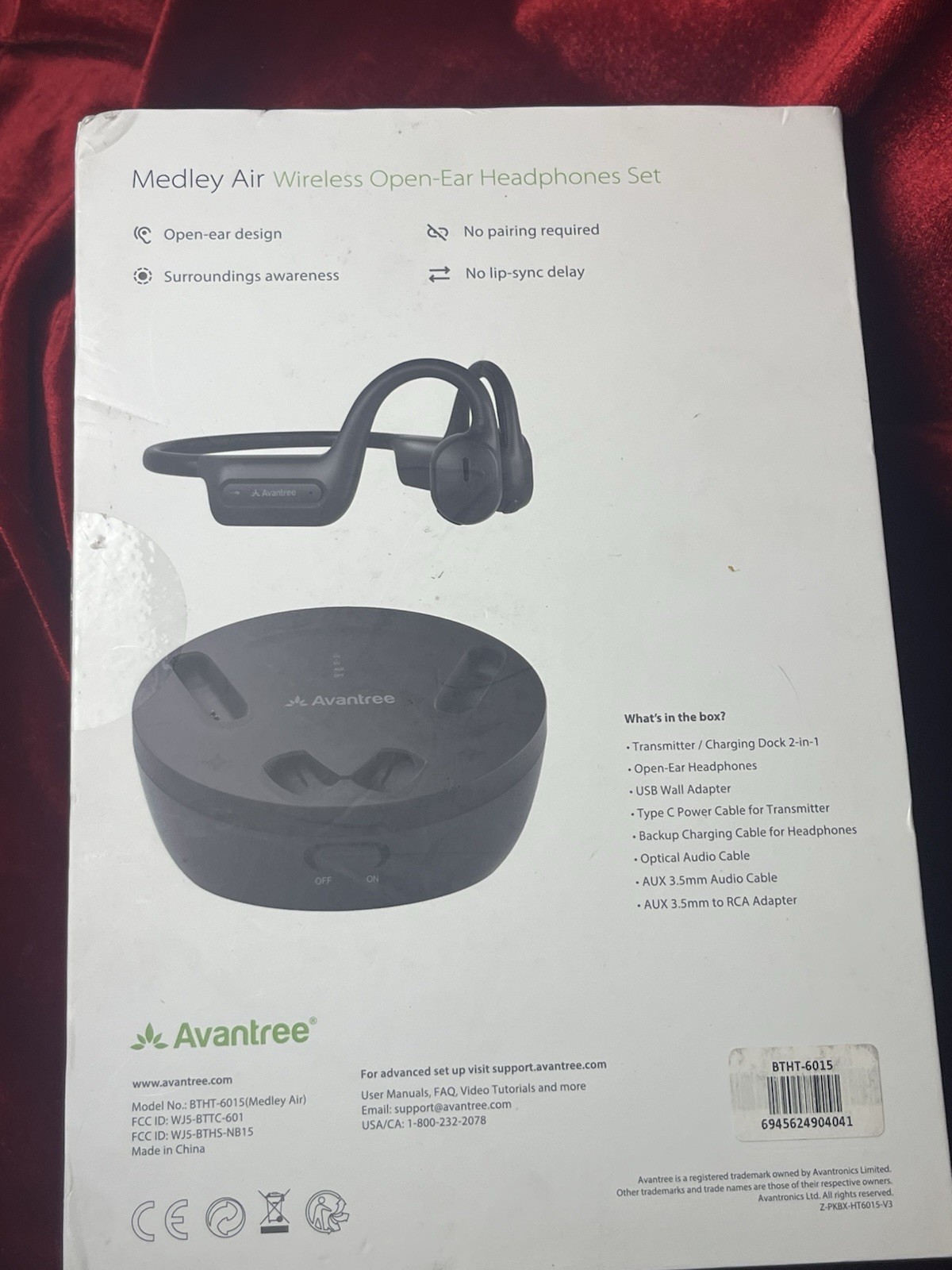 Avantree Medley Air – Wireless Earbuds for TV Listening with Clear Black