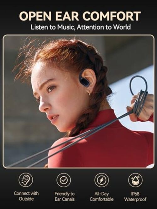 True Wireless Bone Conduction Earphones, OWS Open Ear Headphones with Charcoal