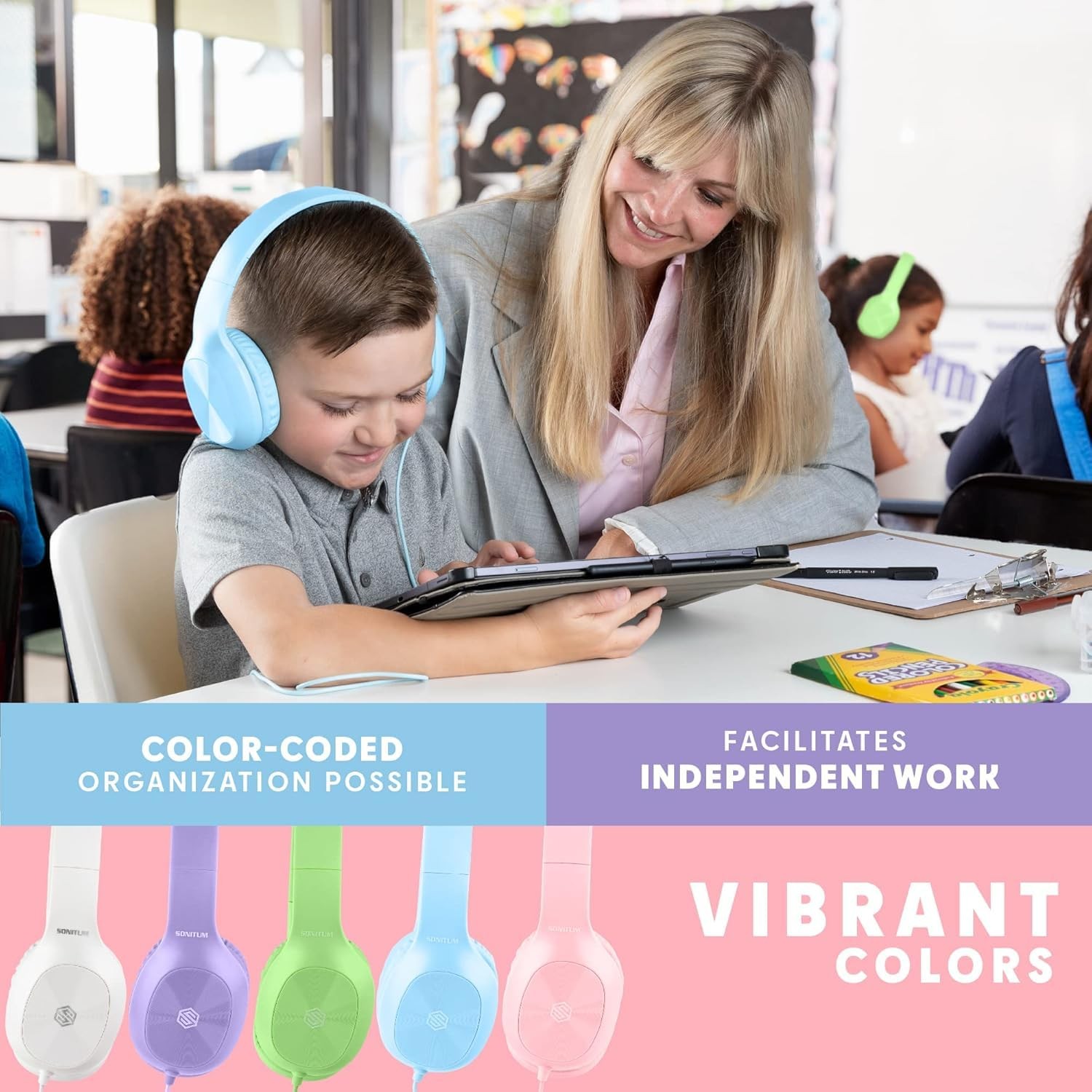 Classroom Headphones-Bulk 10-Pack, with Microphone Student On Ear Comfy Swive…