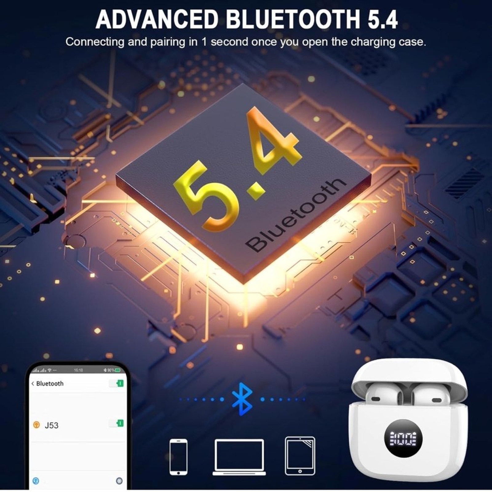 True wireless stereo bluetooth led digital display 5.4 earphones earbud C11