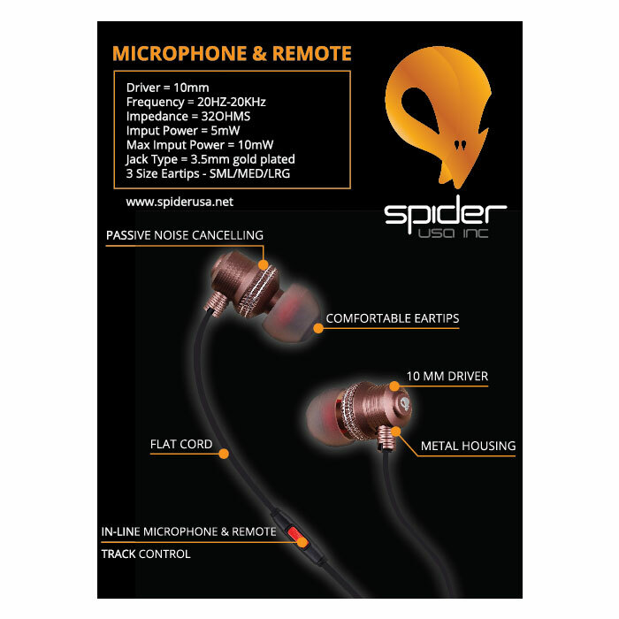Spider USA Earbuds Amber Series Earphone MIC & Remote US Seller Black SPEB105