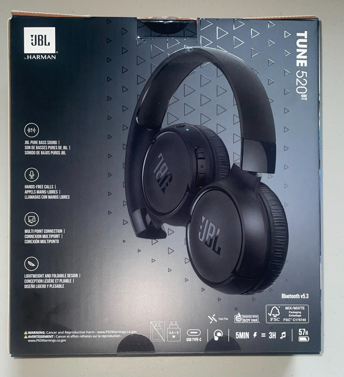 JBL Tune 520BT Bluetooth Wireless On-Ear Headphones – Black – Open Box