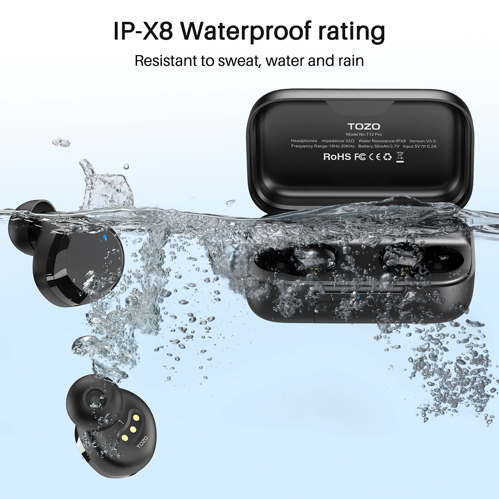 TOZO T12 Pro Wireless Earbuds Qualcomm QCC3040 4Mic Call Noise Cancelling, Renew