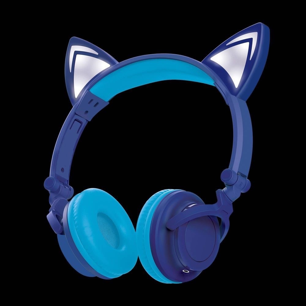 ART+SOUND Kawaii Cat LED Bluetooth Wireless Wired Kids Headphones Blue