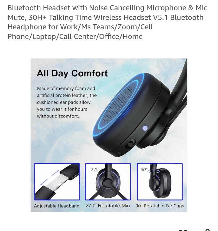 Wireless Blue Headset Noise-Canc Microph Bluetooth Computer/Cell Phone/Laptop