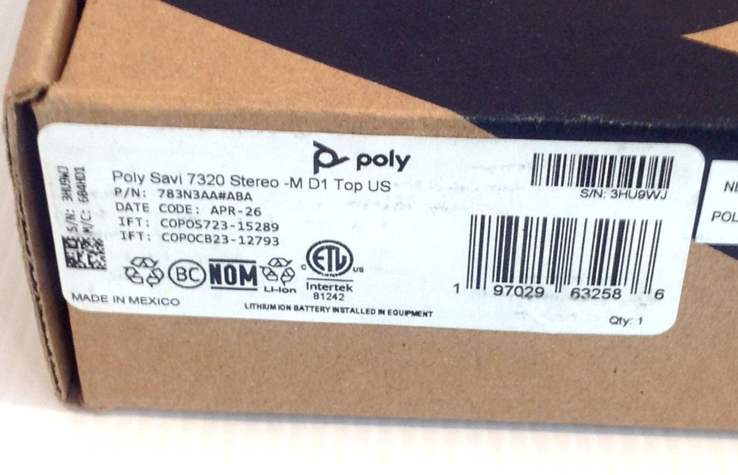 HP Poly Savi 7320 Stereo Headset Only Black MS Teams Certified 783N3AA NEW