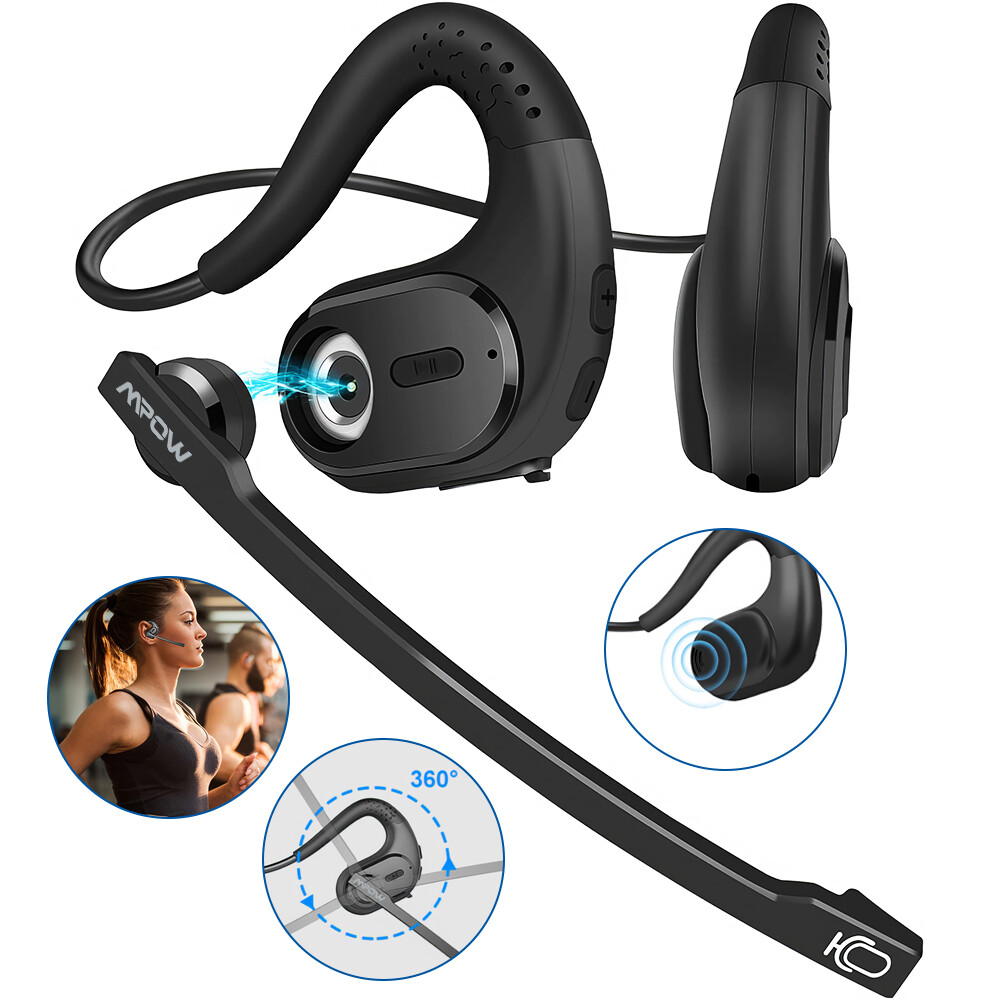 Mpow Removable Mic Bluetooth Headset: 12H Playtime, Noise Cancelling, Open Ear