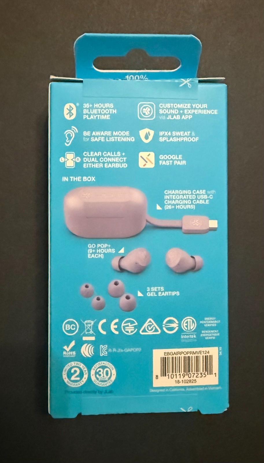 BRAND NEW IN BOX: MAUVE JLab Go POP+ True Wireless Earbuds 35+ hours playtime
