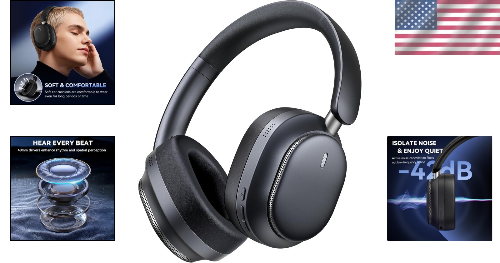 Bluetooth 6.0 Over Ear Headphones – 50 Hours Playtime & Deep Bass