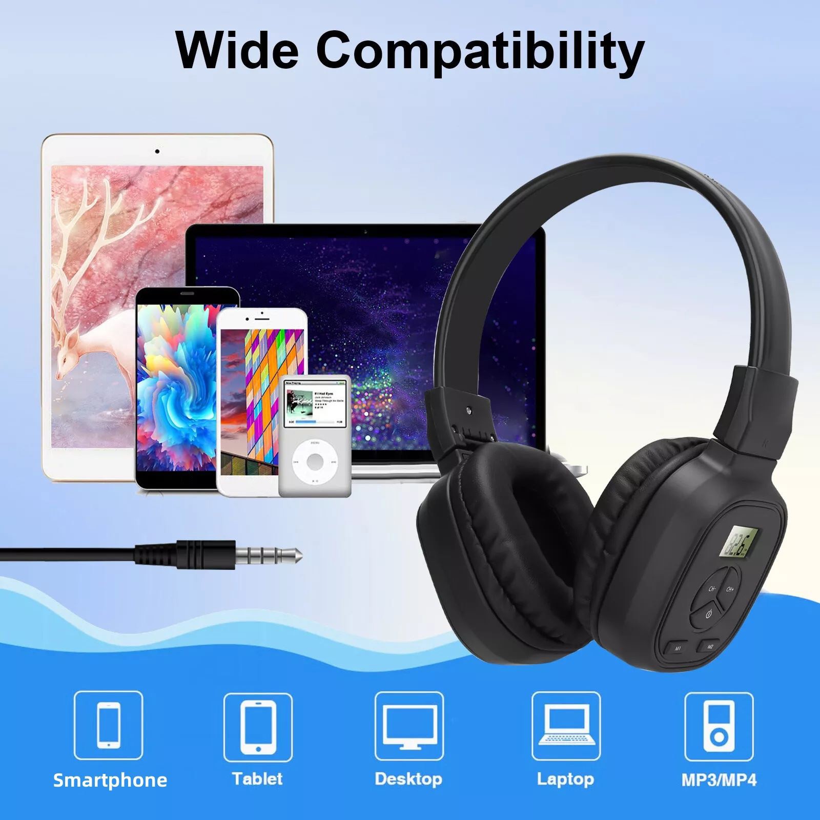 New Portable Wireless FM Radio Headset With customizability Fit 2 AAA batteries