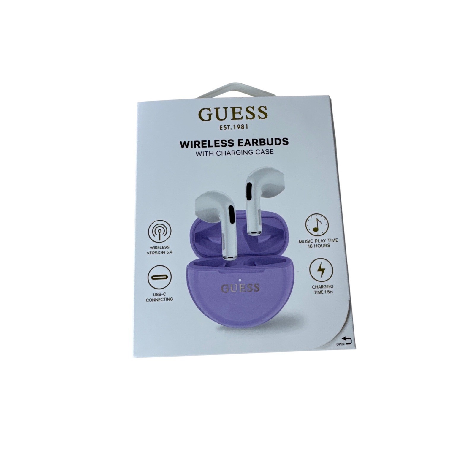 Guess Wireless Earbuds with Charging Case Purple White Bluetooth 5.4 USB-C NEW