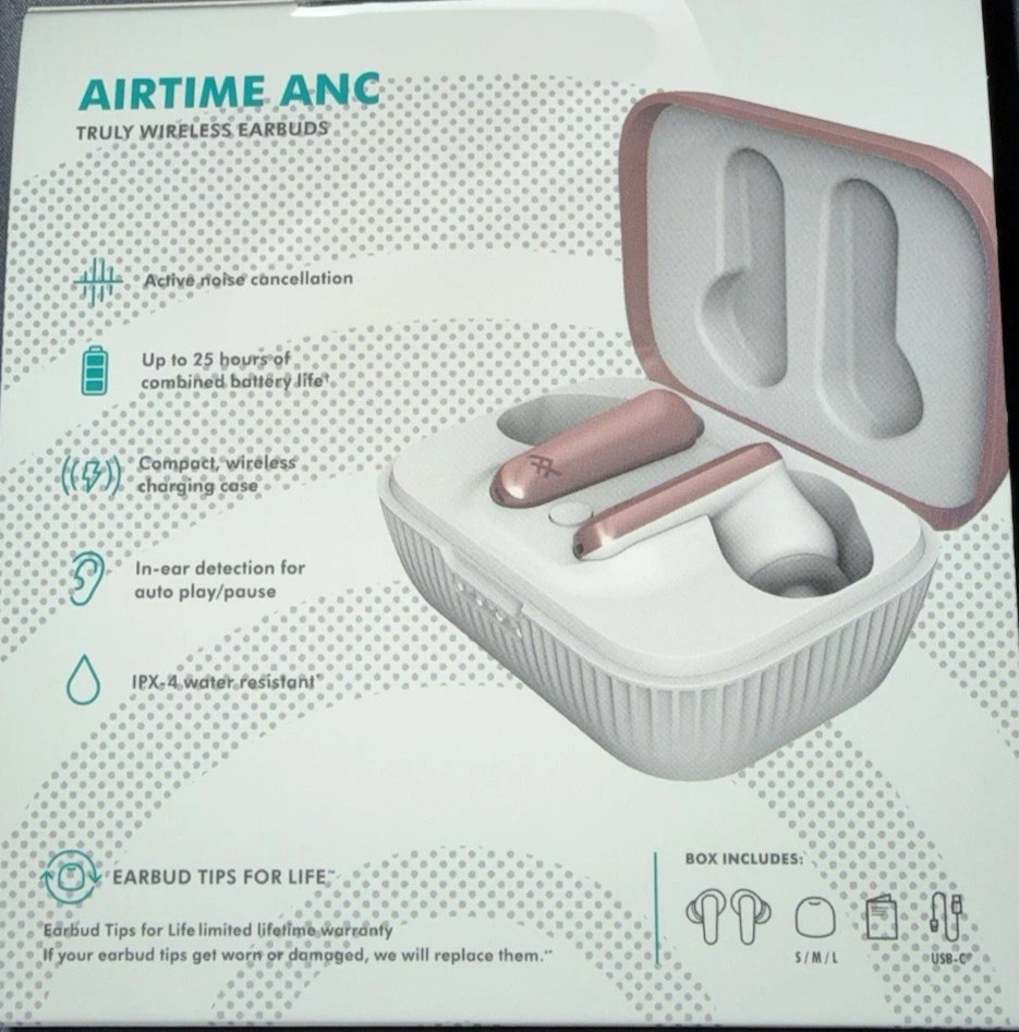 Airtime ANC Bluetooth Wireless Earbuds Active Noise Cancellation Water Resistant