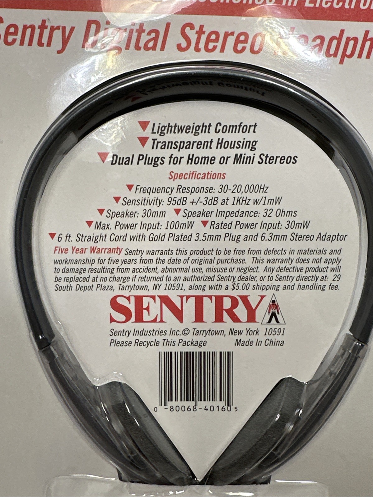 Sentry Digital Stereo Headphones Cord NIP VTG Collectible Old School