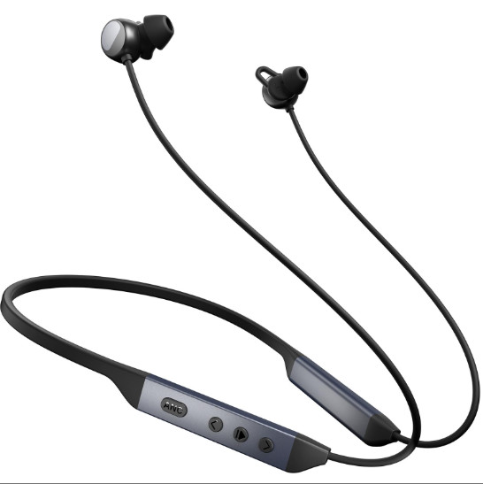Black Bluetooth Neckband Earbuds with Active Noise Cancellation & Built-In Mic