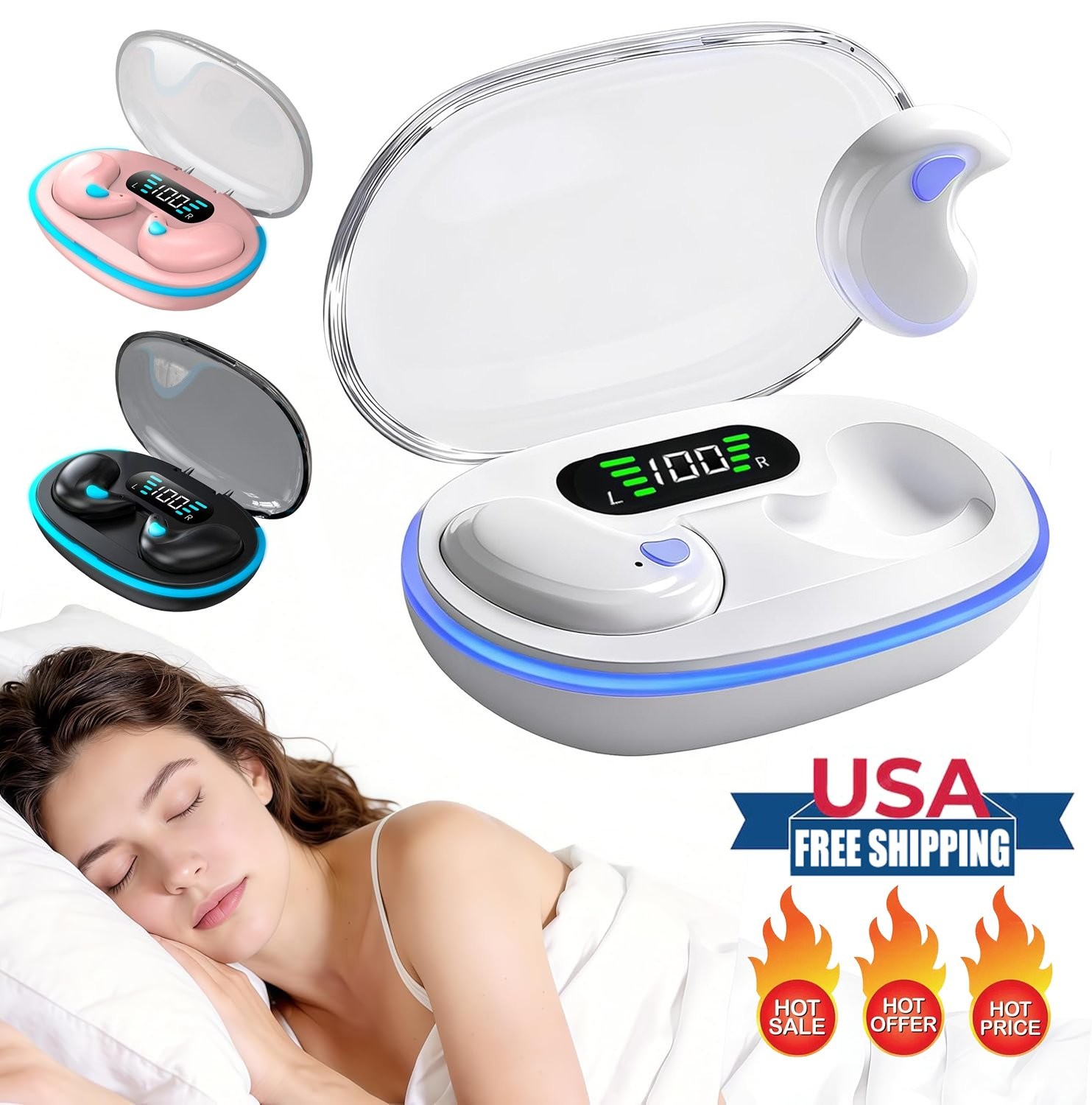 Wireless Stereo TWS Headphones Sleep Earbuds Painless In-Ear Invisible Earphones