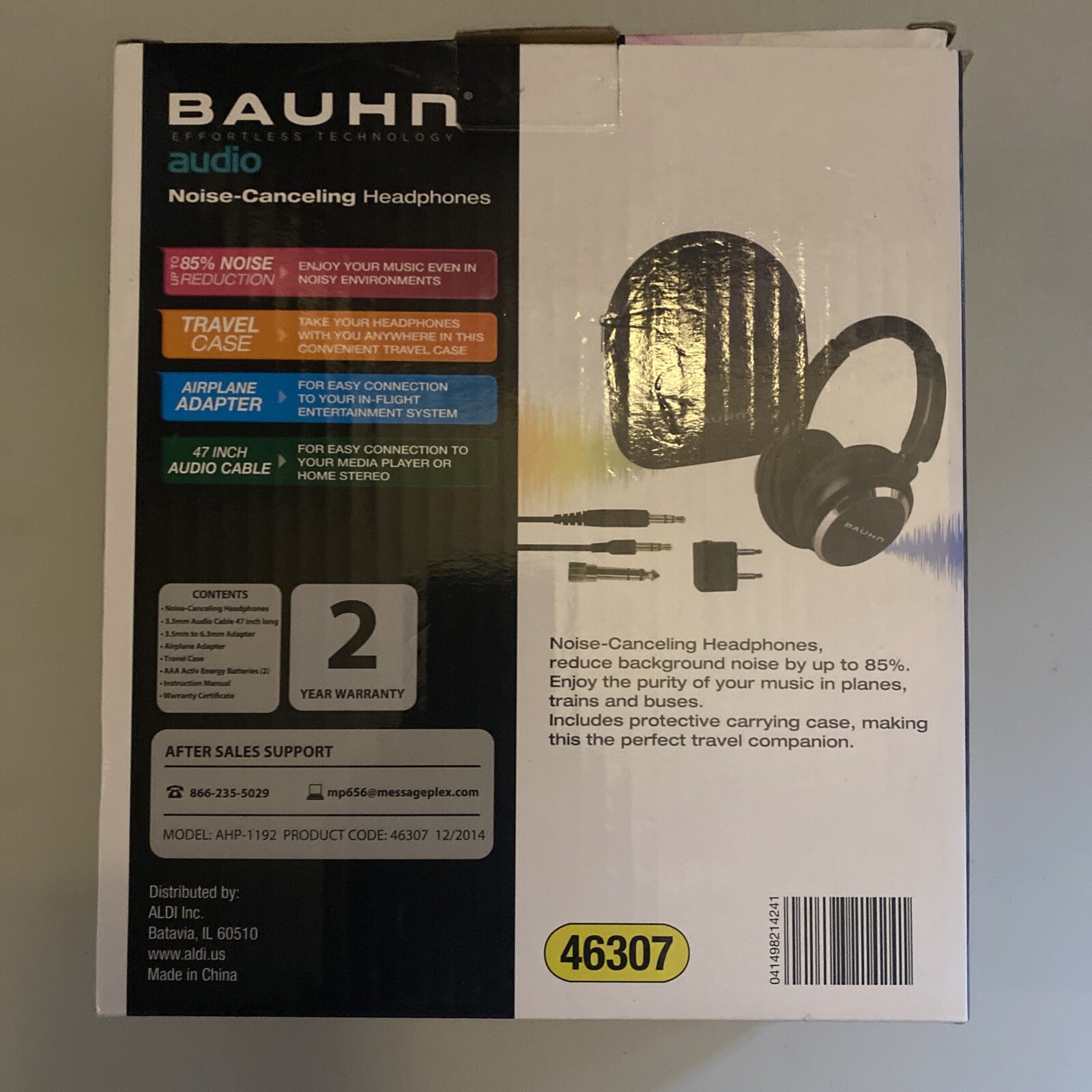 Bauhn Noise Cancelling Headphones Gloss Black AHP-1192 With Original Box