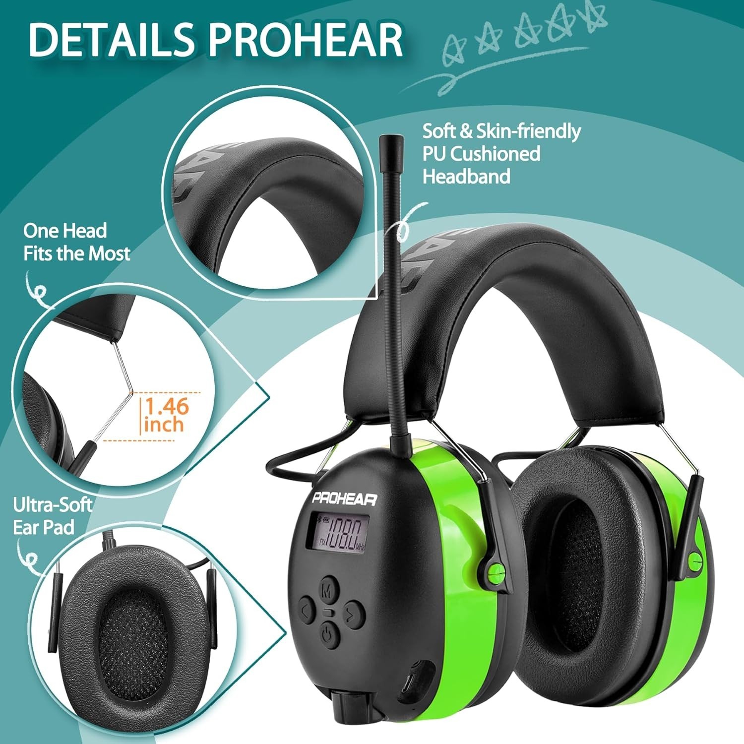 033 AM FM Bluetooth 5.4 Radio Headphones – USB C Rechargeable 2000mAh Battery…