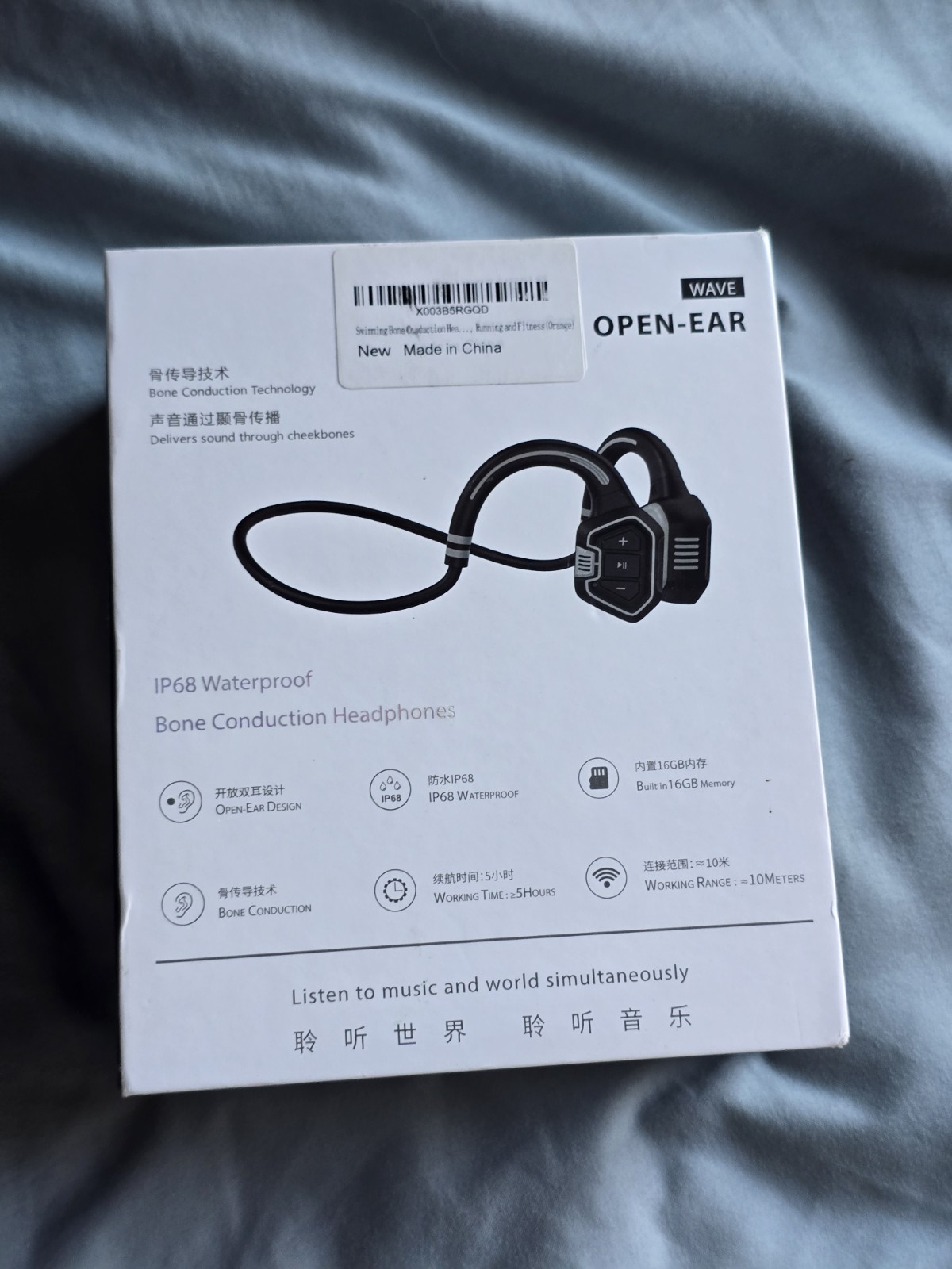 Openear WAVE IP68 Waterproof Bone Conduction Bluetooth Headphones Black Orange