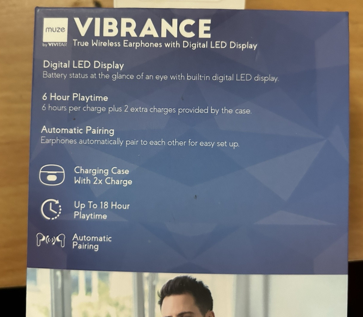 Muze by Vivitar Vibrance Wirelss Earphones w/Digital LED Display Bluetooth White