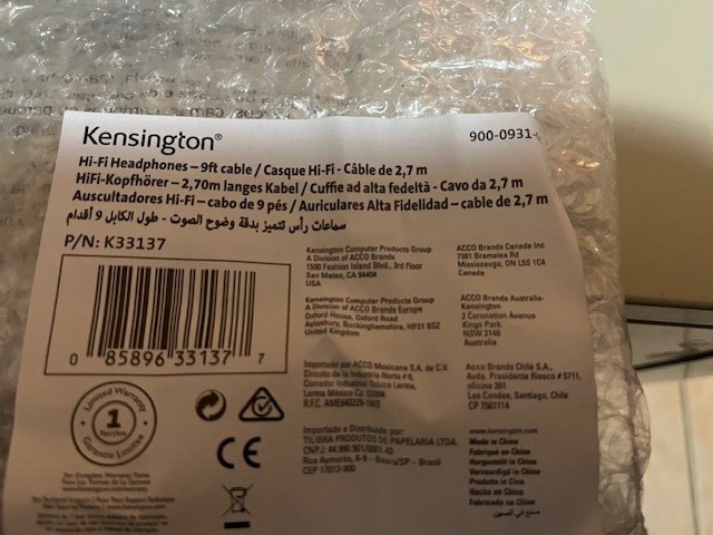 Kensington Hi-Fi Headphones 9ft cable for Kids, for Adults, for School, Padded